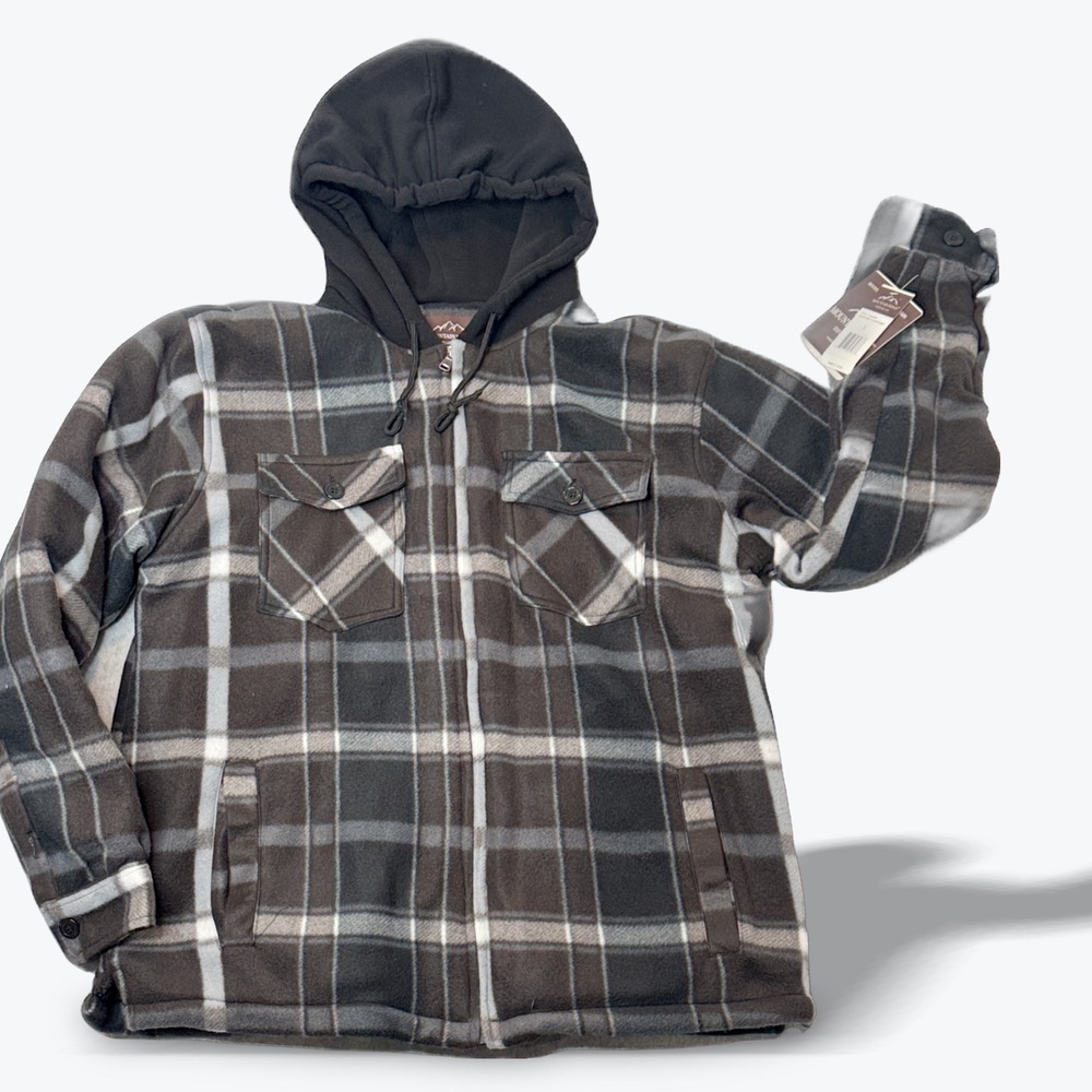 Mountain‎ Ridge Fleece Hoodie Jacket Lined Plaid Flannel Large Workwear Gorpcore